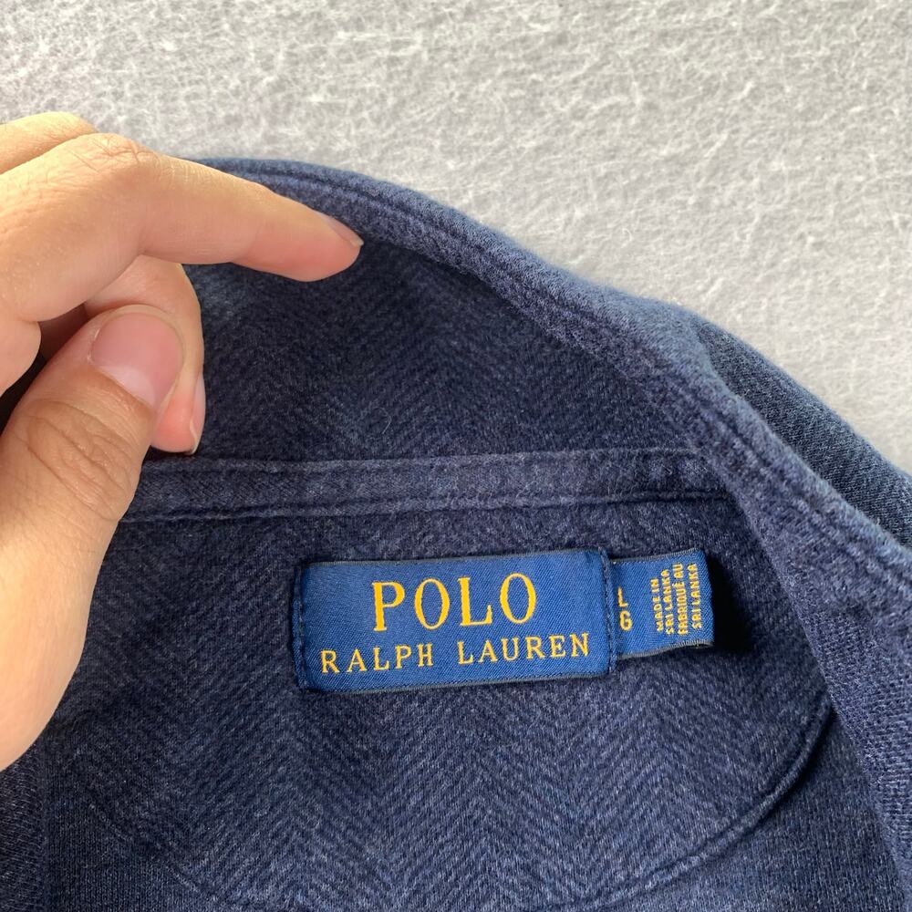 Polo Ralph Lauren Quarter Zip Mens Large Herringbone Navy Blue Pullover Sweater - Picture 4 of 11